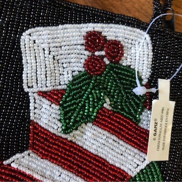 Mini hand beaded Christmas stocking purse - Picture 3 of 7